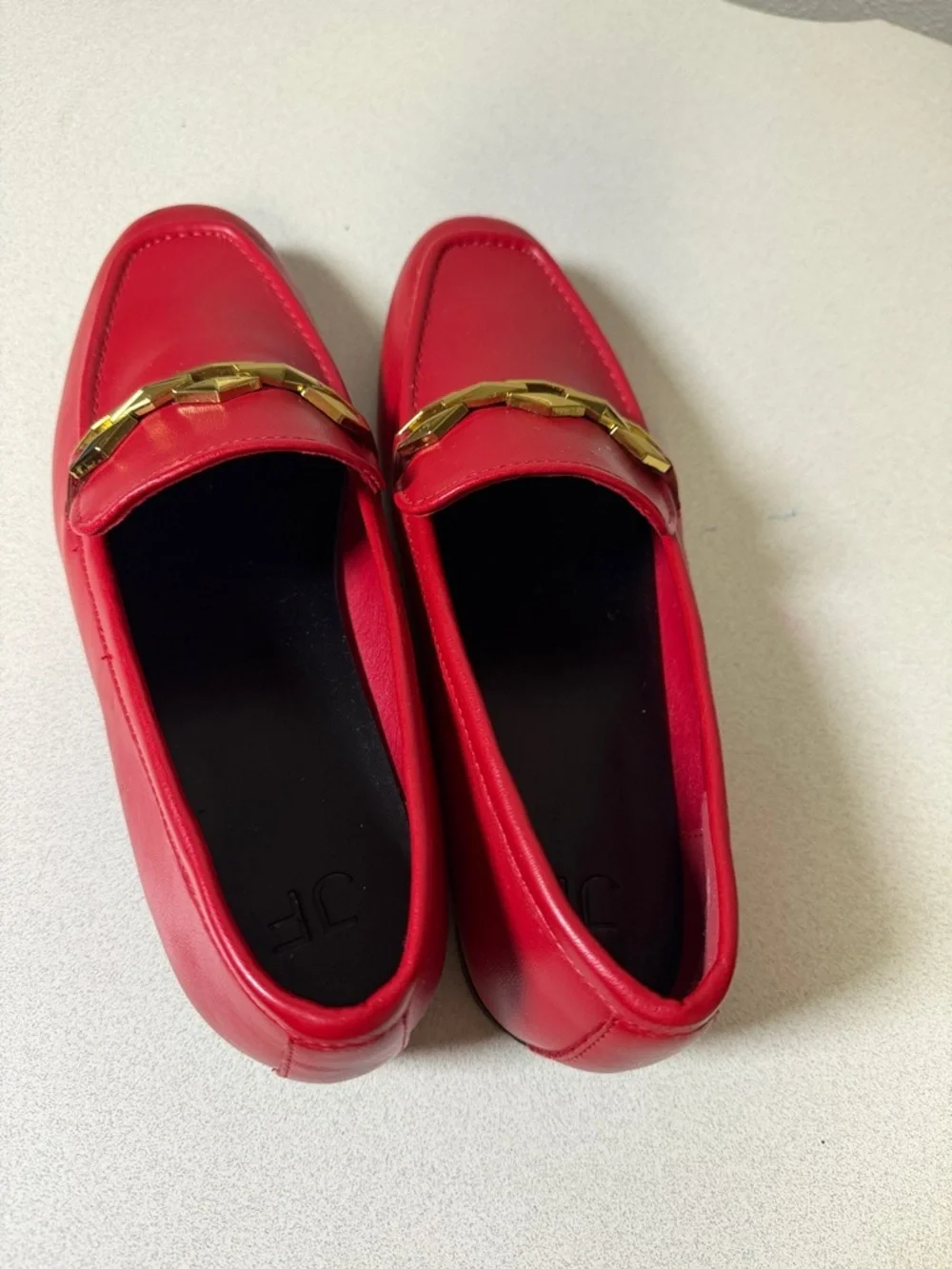 Men's Red Leather Slip-On Loafers with Gold Chain Accent